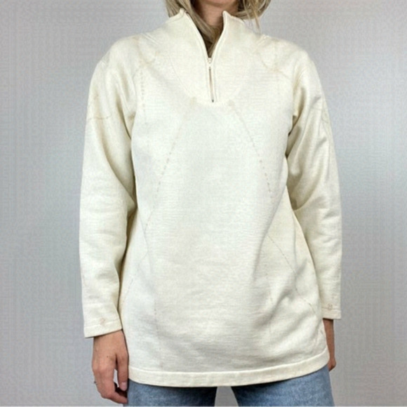 Vintage Quarter Zip Outdoors Long Sleeve Pullover Sweater Cotton Blend 80s 1980 - Picture 1 of 12